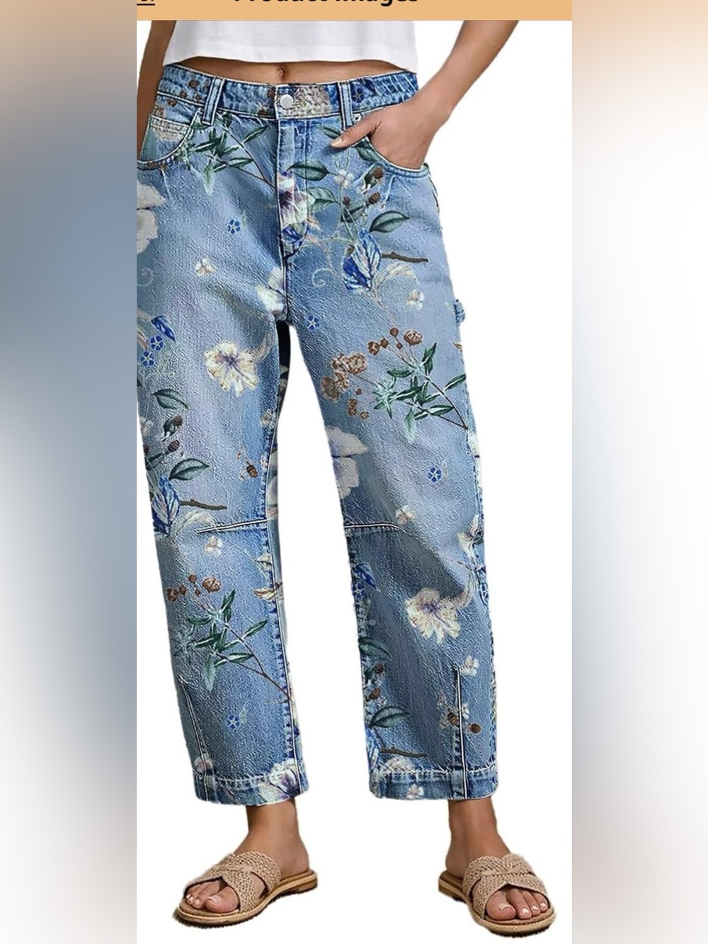 Flamingals women’s floral medium wash jeans size XL